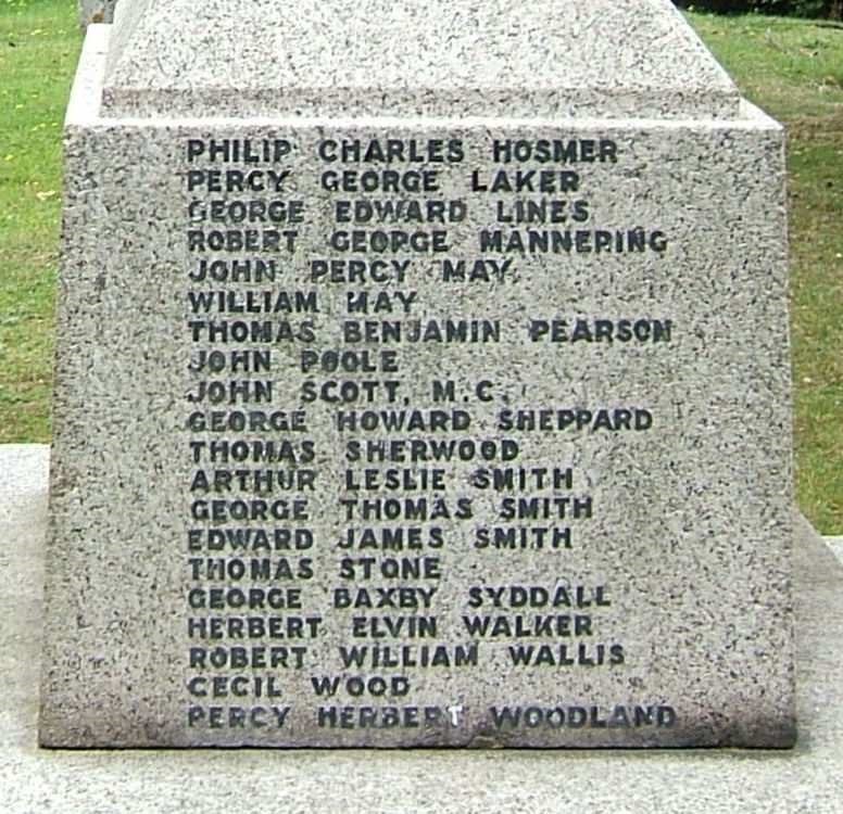 Second panel of names, Hosmer to Woodland